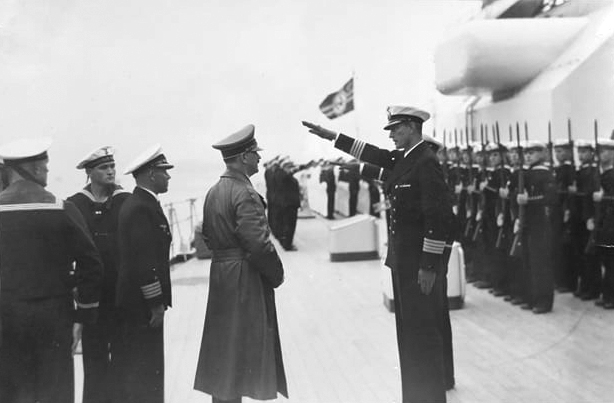 Adolf Hitler arrives on the Gneisenau battleship